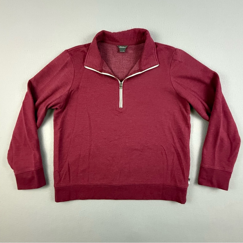 Eddie Bauer Sweater Women's Large Camp Fleece Quarter Zip Pullover Burgundy